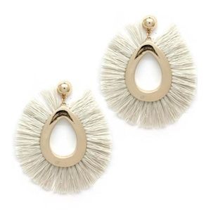 NWT Large White Tassel & Satin Gold Post Earrings